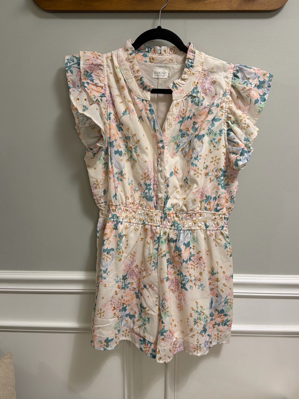 Shop the Mint Women’s ' Floral Smocked romper - Cream Pink